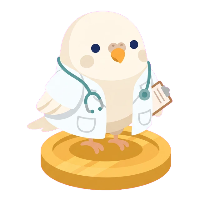 Perch's budgie in a vet coat